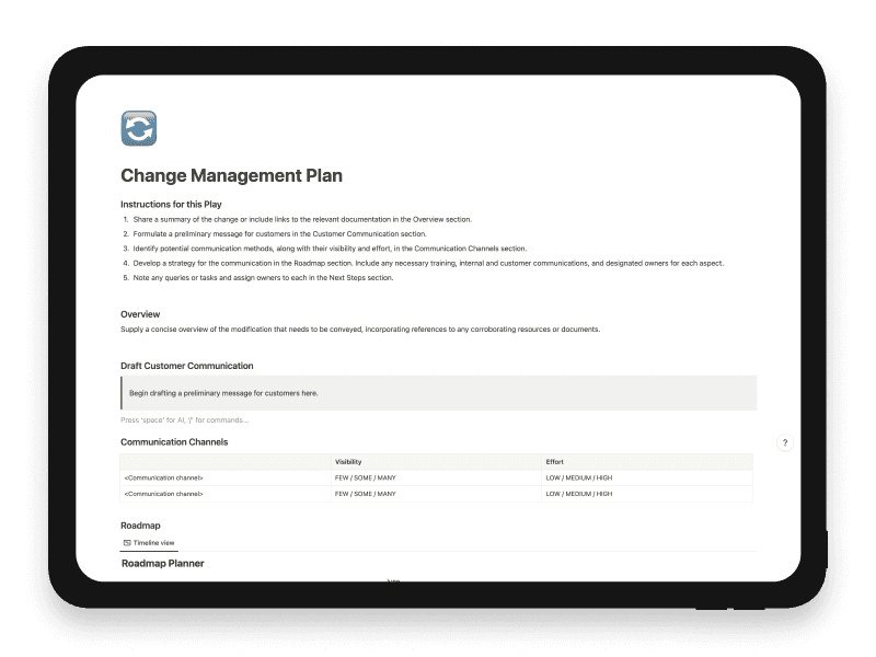 Change Management Plan Notion Startup Template