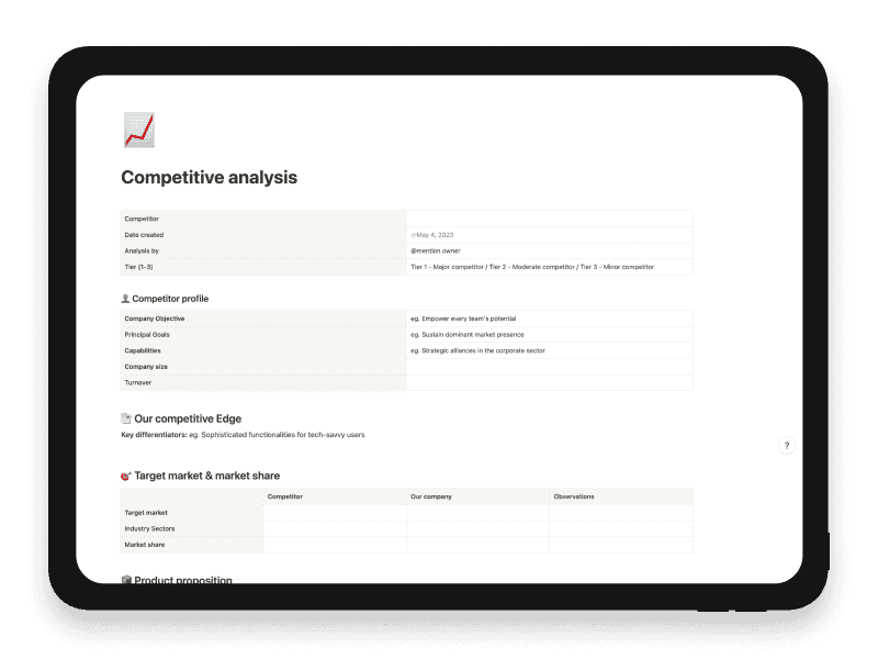 Competitive Analysis Notion Startup Template