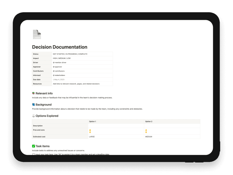 Decision Documentation Notion Startup Template