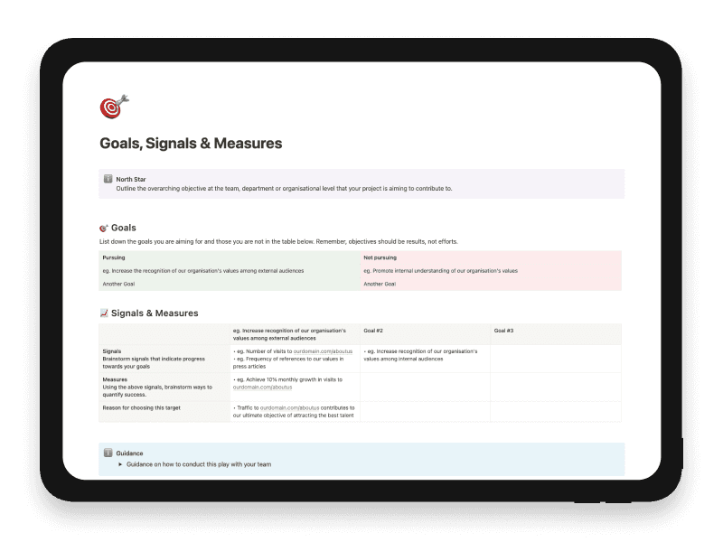 Goals, Signals & Measures Notion Startup Template