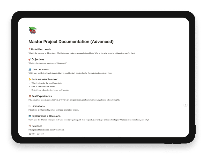 Master Project Documentation (Advanced) Notion Startup Template