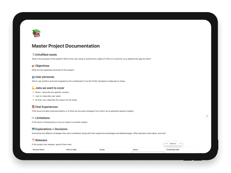 Master Project Documentation Notion Startup Template