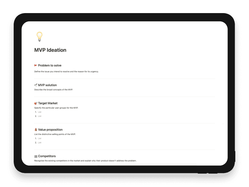 MVP Ideation Notion Startup Template