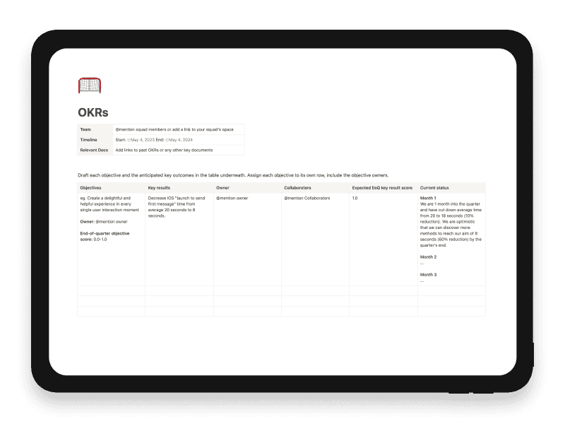 OKRs Notion Startup Template