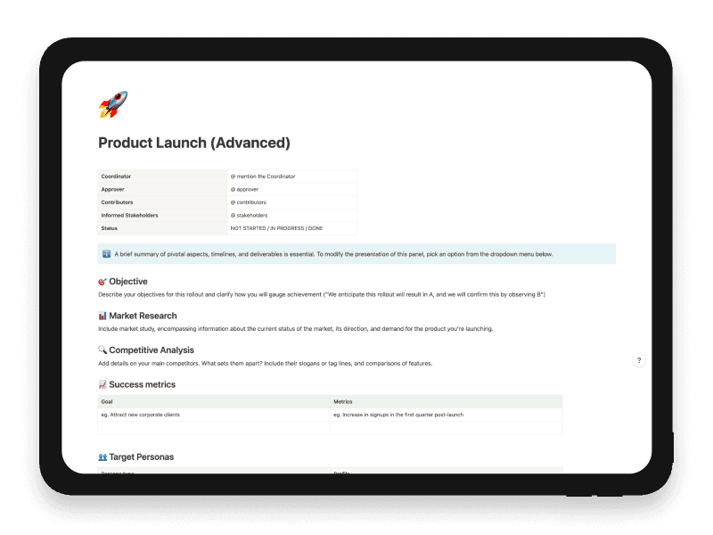 Product Launch (Advanced) Notion Startup Template