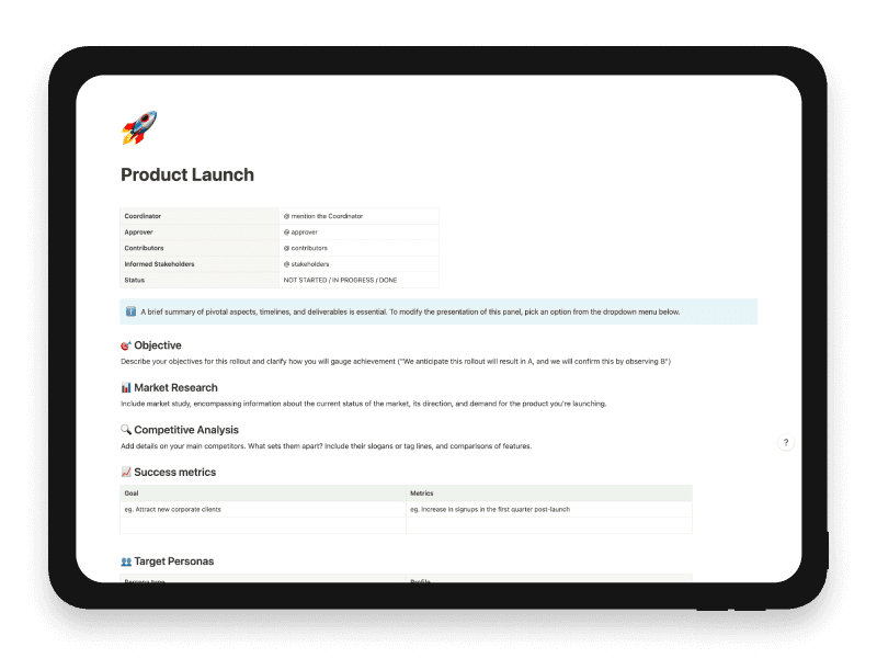 Product Launch Notion Startup Template