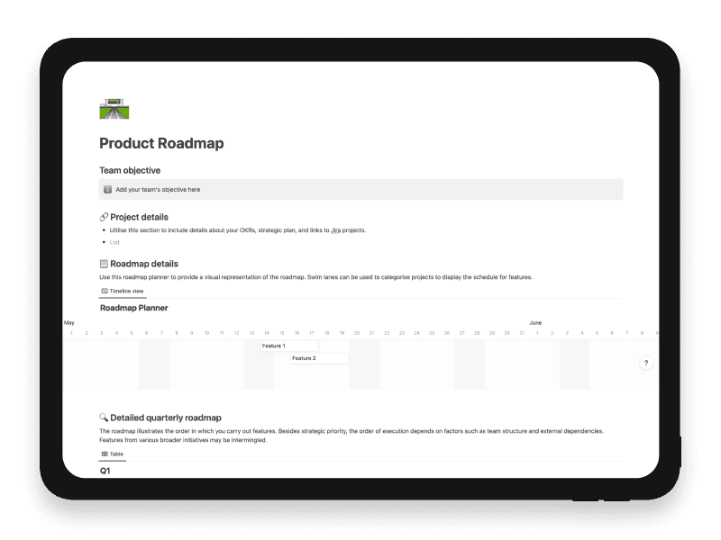 Product Roadmap Notion Startup Template