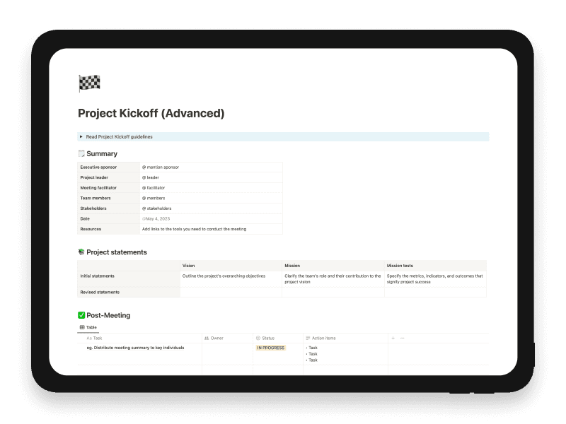Project Kickoff (Advanced) Notion Startup Template