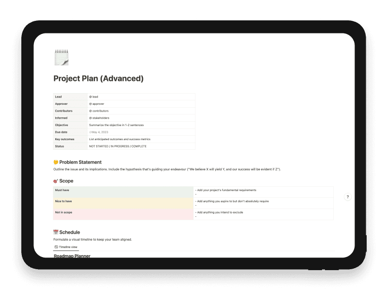 Project Plan (Advanced) Notion Startup Template