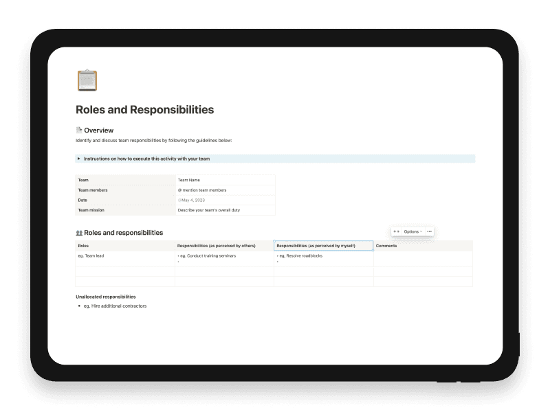 Roles and Responsi Notion Startup Template
