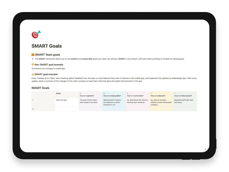SMART Goals Notion Startup Template