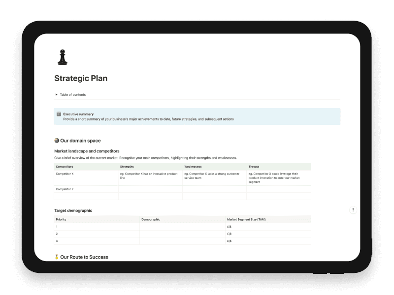 Strategic Plan Notion Startup Template