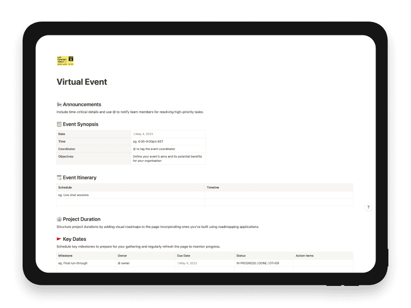 Virtual Event Notion Startup Template
