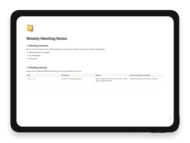 Weekly Meeting Notes Notion Startup Template