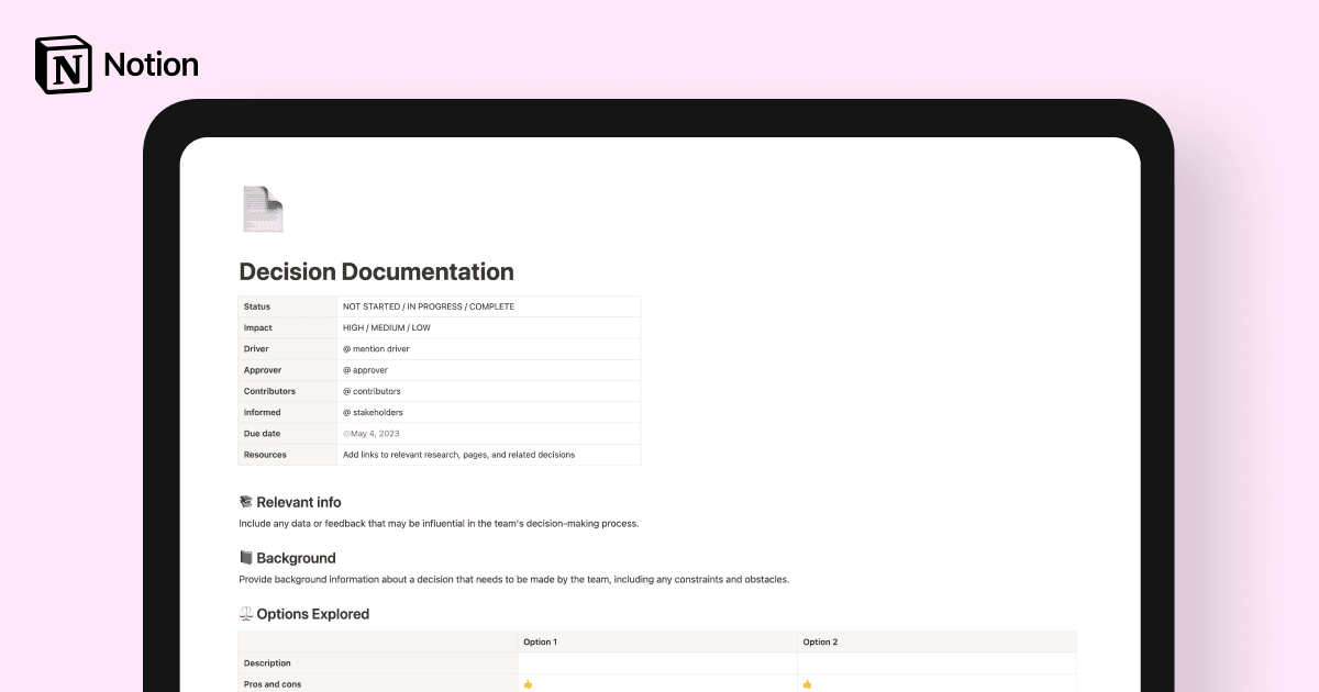 Decision Documentation Notion Template for Startups | Notion Startup ...